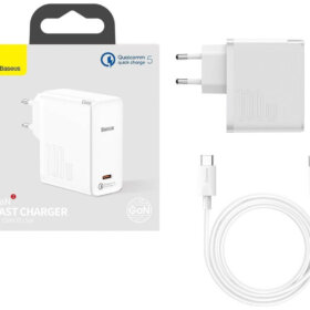מטען קיר מהיר בהספק 100W עם כבל Type-C עבור 5A 1,5 מטר בצבע לבן Baseus TZCCGAN-L02 GaN2 1C (2)