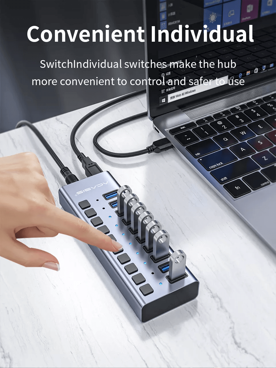 מפצל USB 10-Port חיבור USB3.0 מהירות 5Gbps עם ספק כח ACASIS HS-710MG Hub Splitter