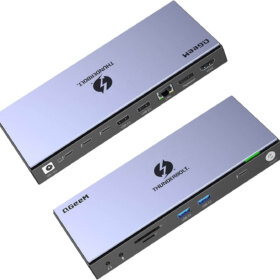 תחנת עגינה Thunderbolt 4 חיבור Type-C עם 16 חיבורים ברזולוציה 4K תואמת Windows ו-Mac OS בצבע אפור QGeeM (5)
