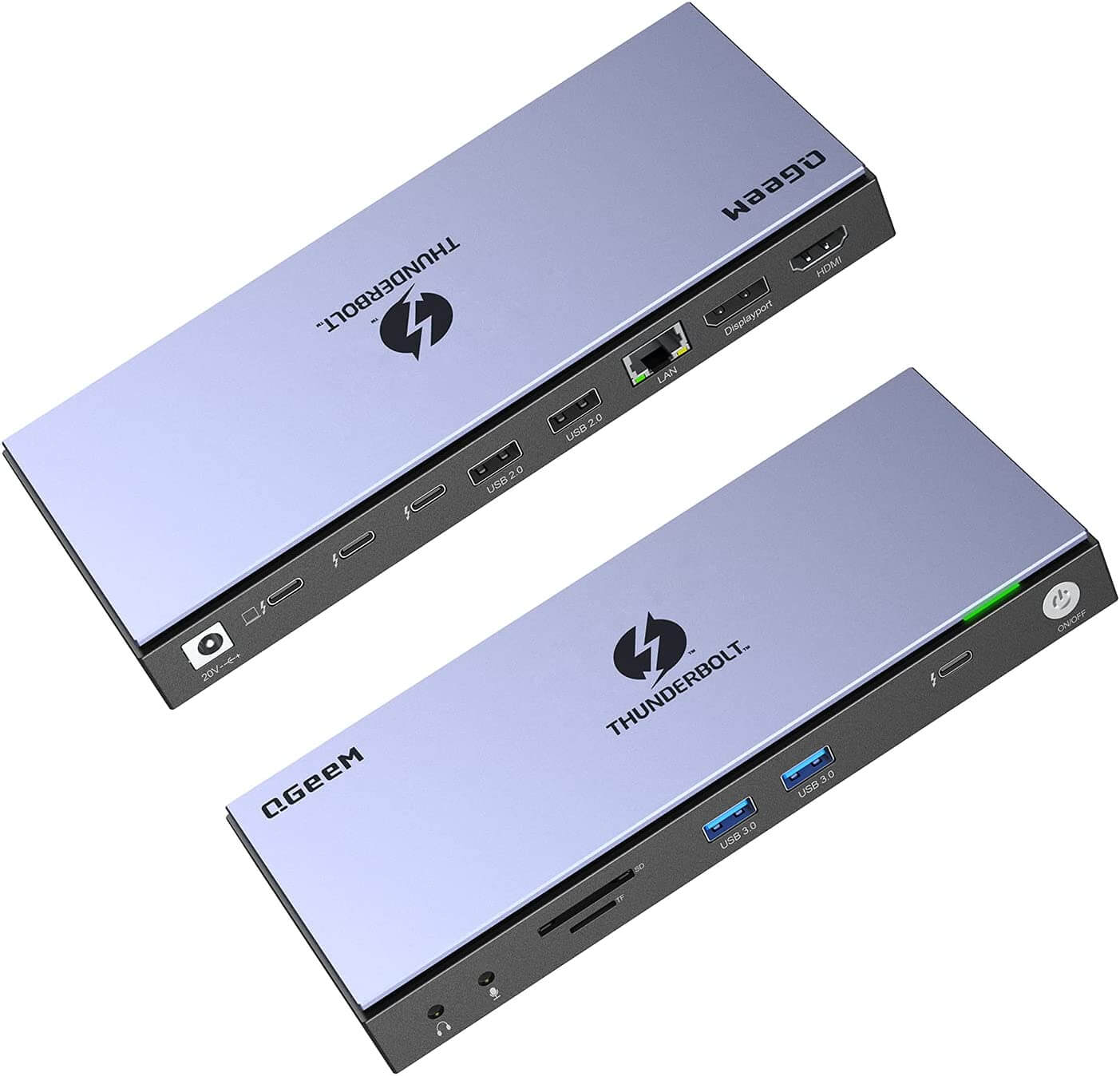 תחנת עגינה Thunderbolt 4 חיבור Type-C עם 16 חיבורים ברזולוציה 4K תואמת Windows ו-Mac OS בצבע אפור QGeeM (5)