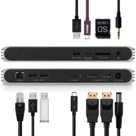 תחנת עגינה Thunderbolt 4 חיבור USB-C עם 10 חיבורים ברזולוציה 4K תואמת Windows ו-Mac OS בצבע אפור QGeeM (2)