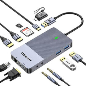 תחנת עגינה Thunderbolt 4 חיבור USB עם 13 חיבורים ברזולוציה 4K תואמת Windows ו-Mac OS בצבע אפור QGeeM (1)