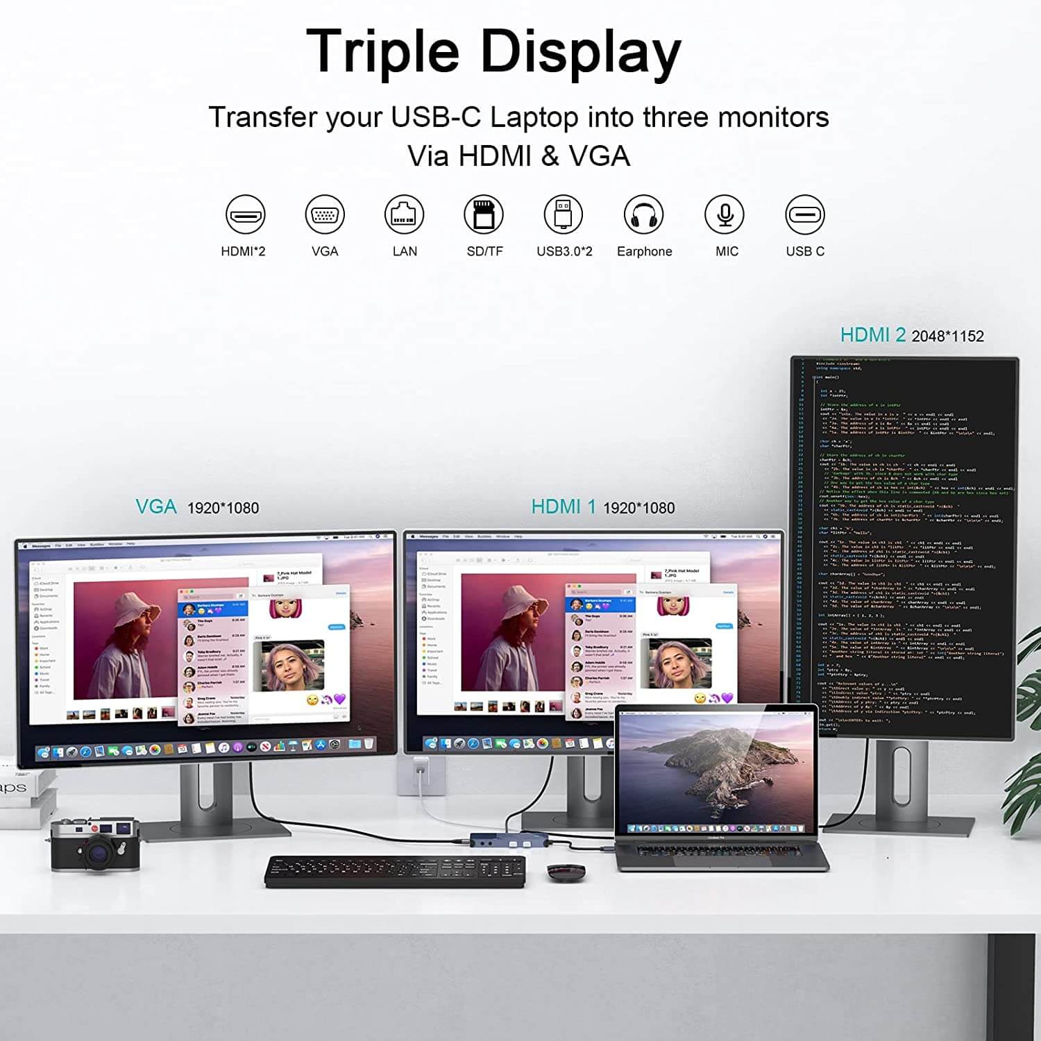 תחנת עגינה Thunderbolt 4 חיבור USB עם 13 חיבורים ברזולוציה 4K תואמת Windows ו-Mac OS בצבע אפור QGeeM (2)