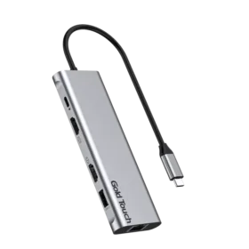 תחנת עגינה חיבור Type-C כוללת מגוון חיבורים העברת נתונים גבוהה הספק עד 100W בצבע אפור Gold Touch SU-C13