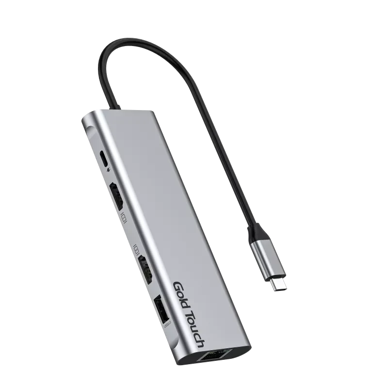 תחנת עגינה חיבור Type-C כוללת מגוון חיבורים העברת נתונים גבוהה הספק עד 100W בצבע אפור Gold Touch SU-C13