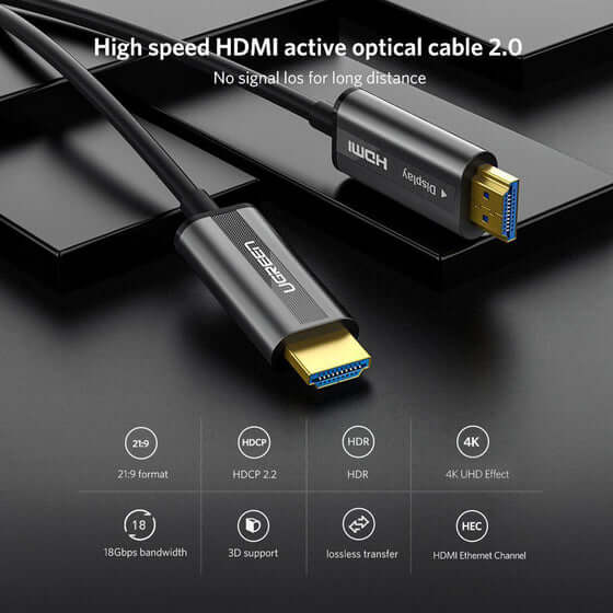כבל HDMI אופטי אורך הכבל 10 מטר יוגרין UGREEN 50717 HDR 12bit 3D 18Gbps 4K 60HZ HDMI Fiber Optic Cable