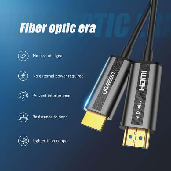 כבל HDMI אופטי אורך הכבל 10 מטר יוגרין UGREEN 50717 HDR 12bit 3D 18Gbps 4K 60HZ HDMI Fiber Optic Cable