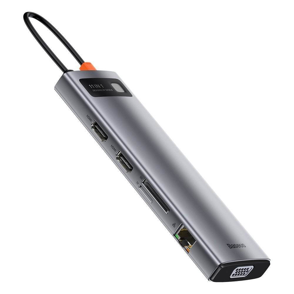 תחנת עגינה בסוס 11 חיבורים מתכתית טעינה עד 100W חיבור 3 מסכים Baseus CAGUB-CT0G Metal Gleam