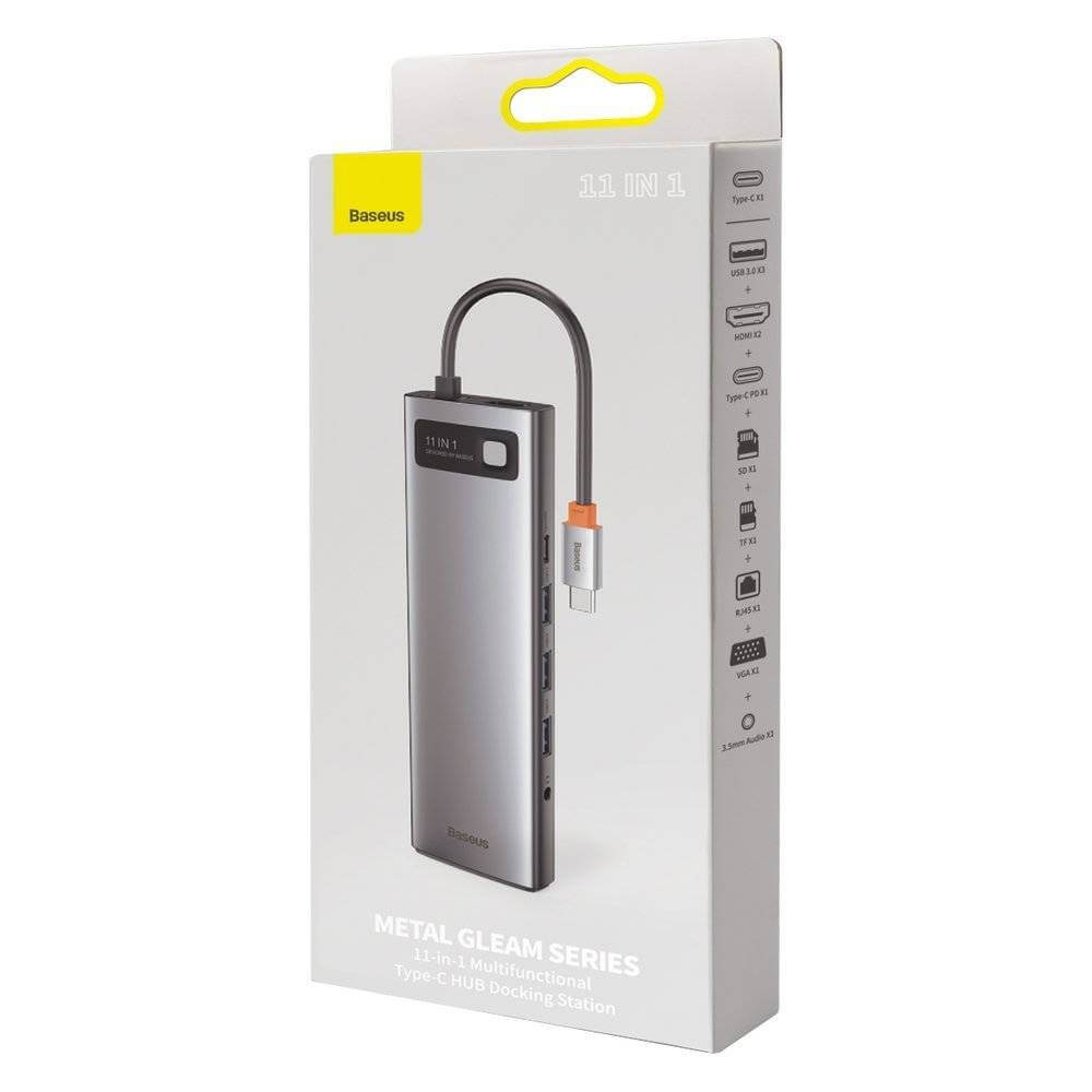 תחנת עגינה בסוס 11 חיבורים מתכתית טעינה עד 100W חיבור 3 מסכים Baseus CAGUB-CT0G Metal Gleam