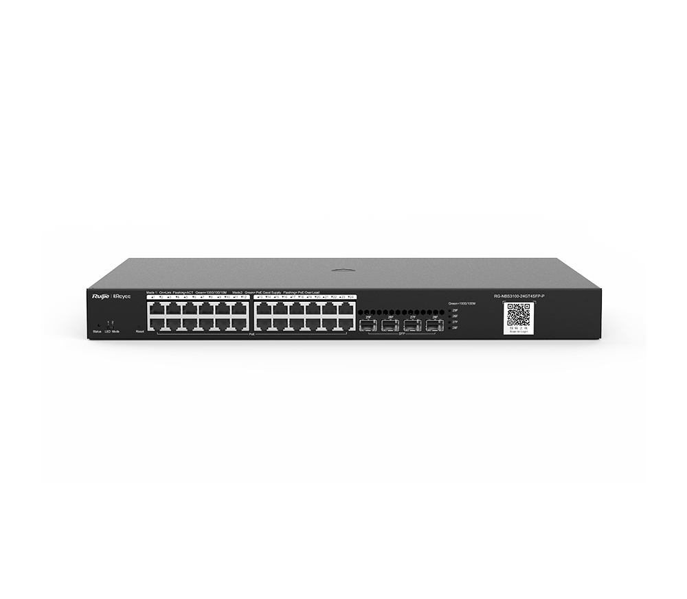 מתג 24 יציאות PoE הספק 370W מנוהל Ruijie Networks | RG-NB3100-24GT4SFP-P | 4SFP Manage Switch
