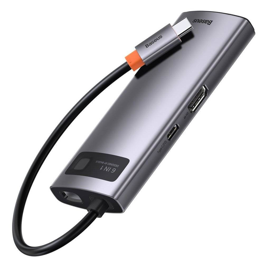 תחנת עגינה בסוס 6 חיבורים מתכתית טעינה עד 100W חיבור Baseus | CAHUB-CW0G | Metal Gleam 6in1 multifunctional HUB USB-C