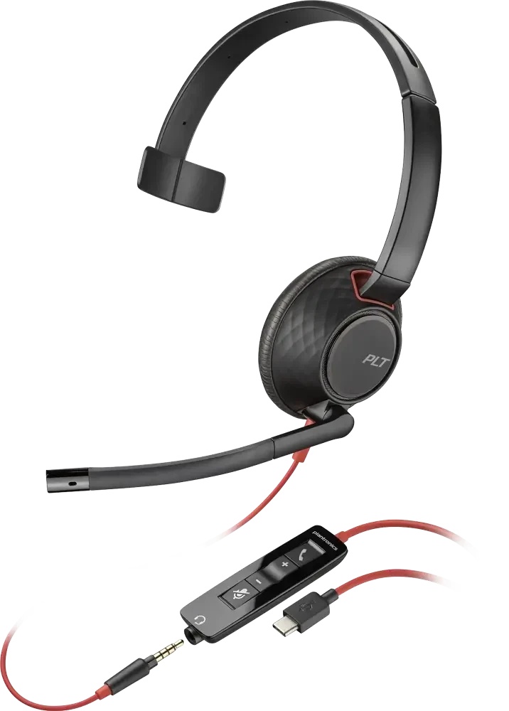 אוזניות חוטיות עם מיקרופון חיבור USB פולי POLY 207587-201 Blackwire 5200 USB Headset