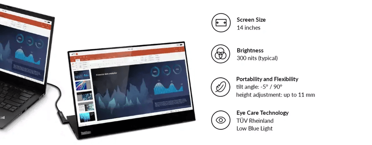 מסך מגע לנובו נייד Lenovo 62A3UAR1US ThinkVision M14T Portable Monitor
