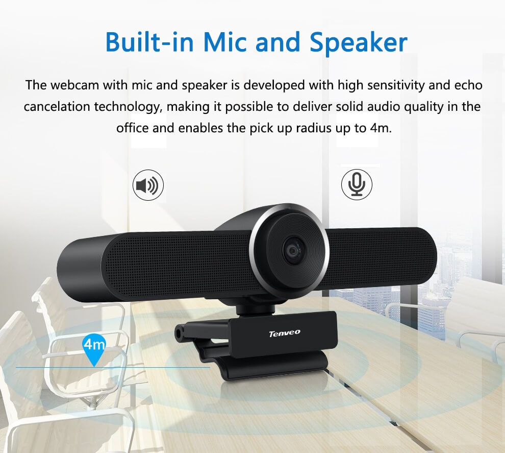 מצלמת רשת עם רמקול מובנה TENVEO TEVO-VA4K USB 4K Ai Auto Framing