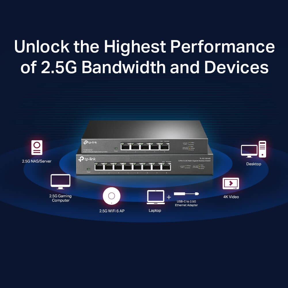מתג שולחני 8 פורטים טי פי לינק Tp-Link TL-SG108-M2 2.5Gbps Desktop Switch