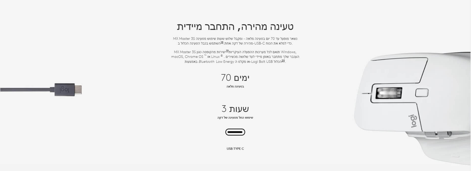 עכבר ארגונומי אלחוטי לוגיטק Logitech 910-005710 Advanced Ergonomic Mouse MX MASTER 3S (4)