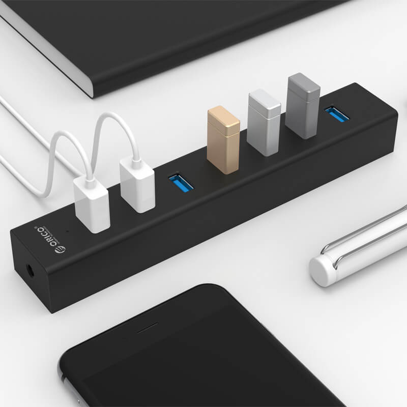 רכזת 7 יציאות USB3.0 בצבע שחור ORICO H7013-U3-V1 7 Port Hub