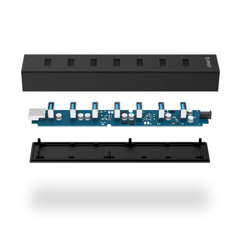 רכזת 7 יציאות USB3.0 בצבע שחור ORICO H7013-U3-V1 7 Port Hub