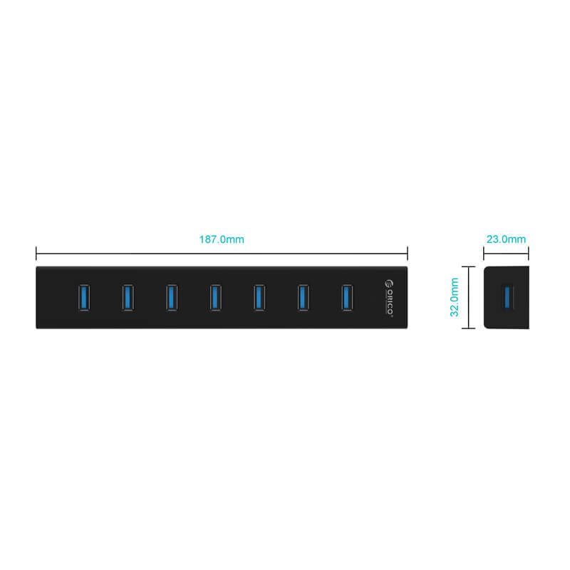 רכזת 7 יציאות USB3.0 בצבע שחור ORICO H7013-U3-V1 7 Port Hub
