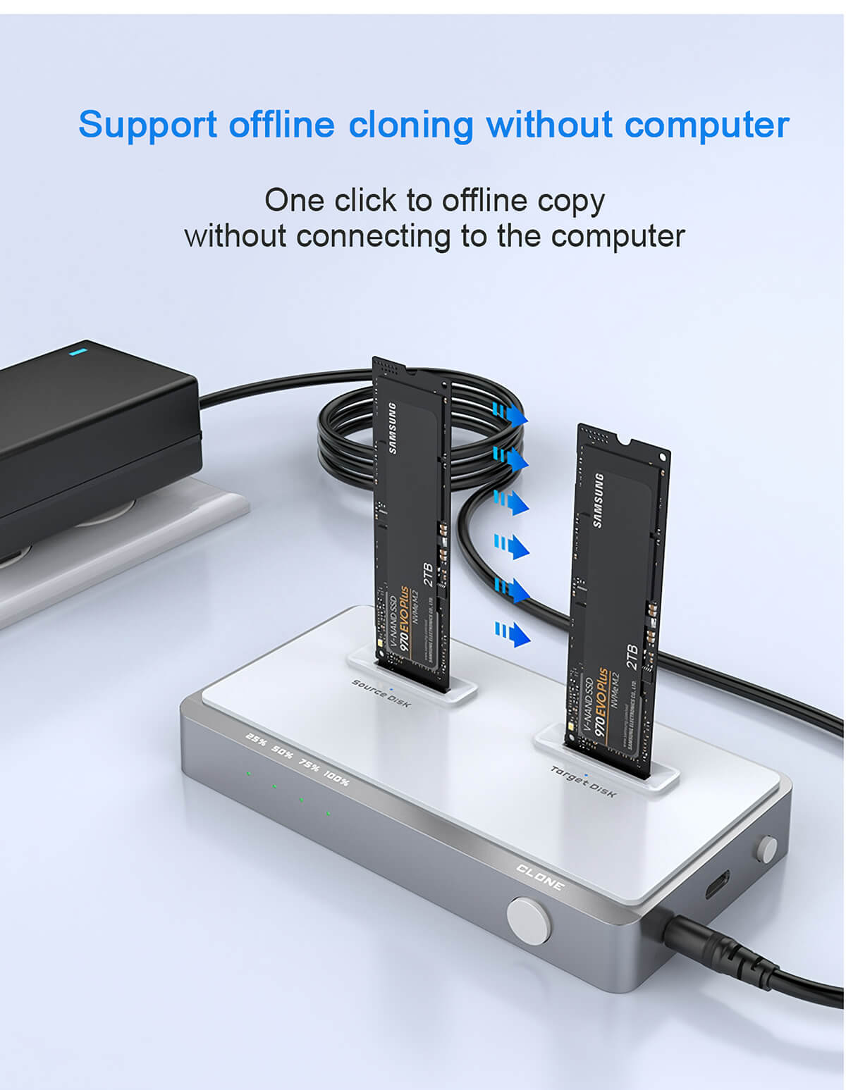 משכפל דיסקים NVMe חיבור USB-C מהירות העתקה עד Rocketek ME922 1.2GBs