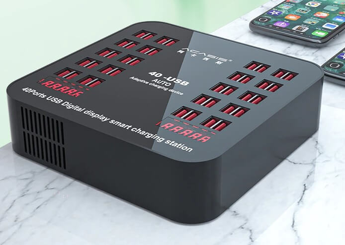 עמדת טעינה מהירה לסלולריםטאבלט 20 חיבורי USB בצבע שחור Acasis AC838 (1)