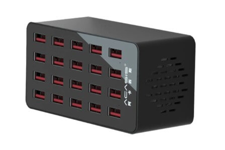 עמדת טעינה מהירה לסלולרים\טאבלט 20 חיבורי USB בצבע שחור Acasis | AC838