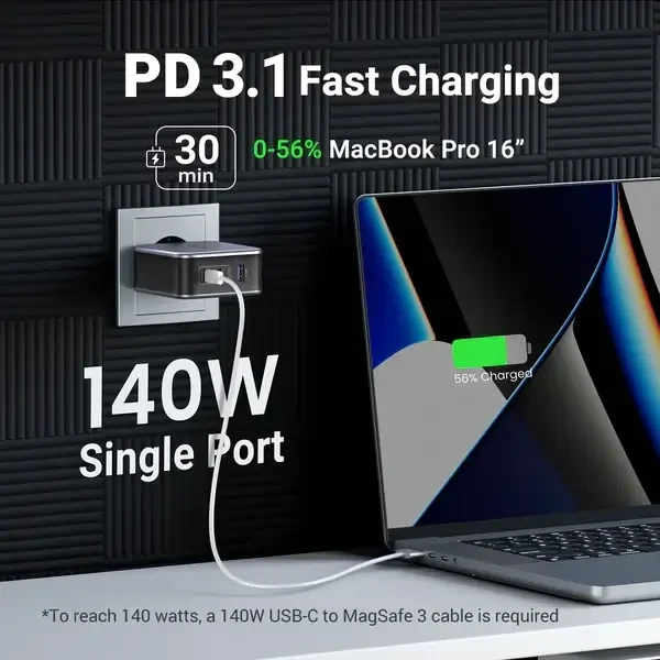 מטען קיר 3 חיבורים USB ו Type-C הספק 140W בצבע שחור UGREEN | 90549 | PD 3.1 Fast Charger – תמונה 10