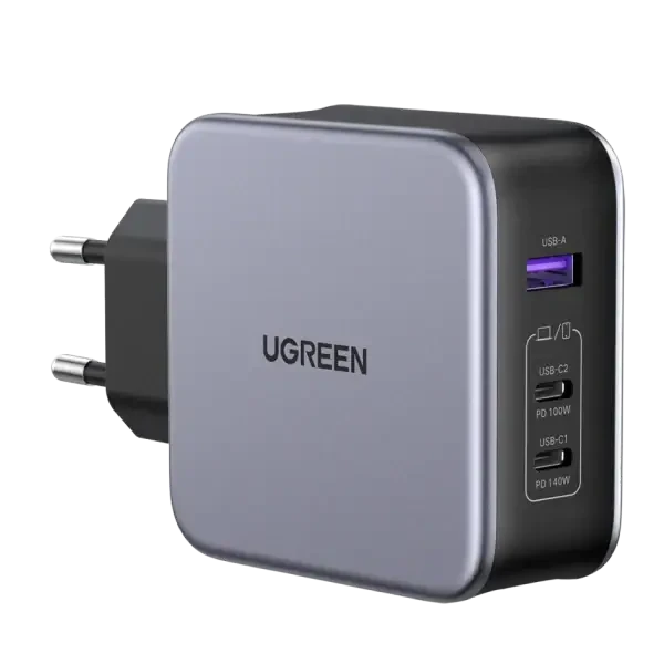 מטען קיר 3 חיבורים USB ו Type-C הספק 140W בצבע שחור UGREEN | 90549 | PD 3.1 Fast Charger