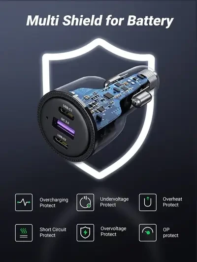 מטען לרכב 3 חיבורים USB ו-Type-C הספק 69W שחור UGREEN | 20467| PD+QC Fast Charger – תמונה 5