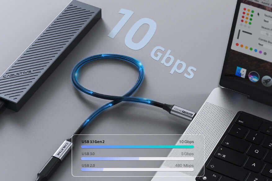 כבל מאריך CableTime  CU21H  10Gbps  PD 100W  USB3.1 Gen 2 USB-C Male To USB-C Female Extension