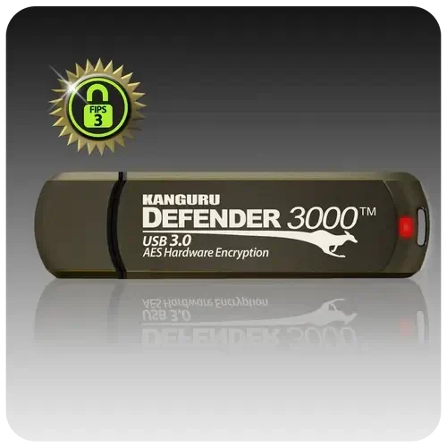 כונן מוצפן רמה 3 חיבור מוסמך Kanguru | KDF3000-8G | Defender 3000™ SuperSpeed | USB 3.0