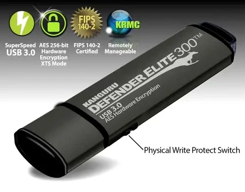 כונן מוצפן רמה 3 חיבור מוסמך Kanguru | KDFE300-8G | Defender Elite300™ | USB 3.0