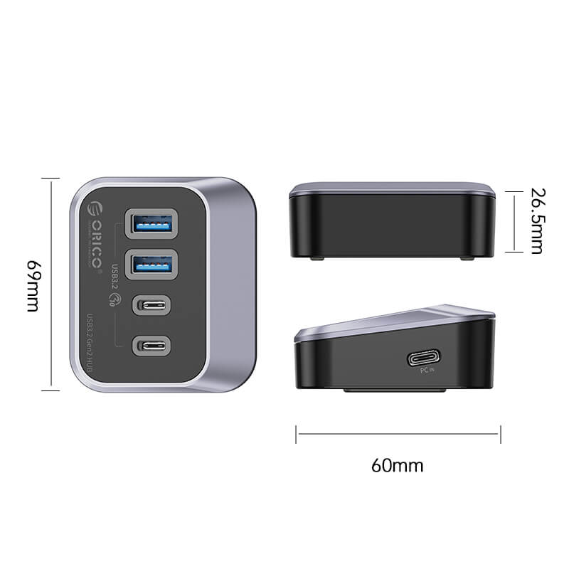 רכזת 4 חיבורים USB3.2 קצב שידור 10Gbps בצבע שחור ORICO M32A2C-G2-05