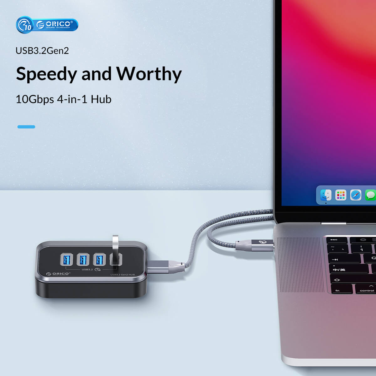 רכזת 4 חיבורים USB3.2 קצב שידור 10Gbps בצבע שחור ORICO | M32A2C-G2-05