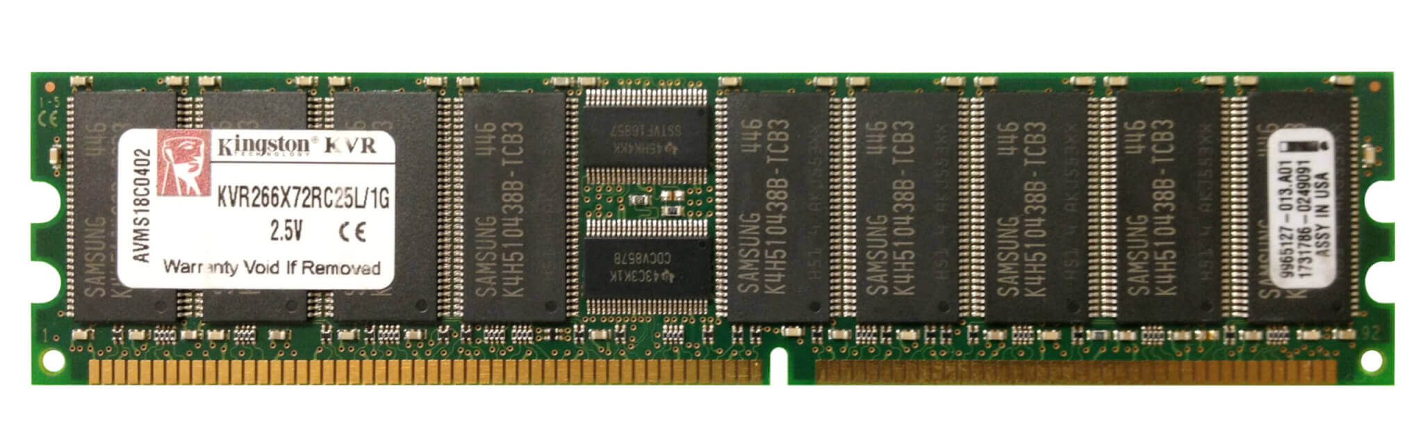 זיכרון כולל 128MB DDR-266MHz PC2100 ECC בצבע ירוק HyperX KVR266X72RC25L128