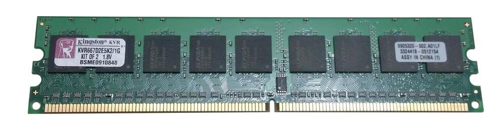זיכרון כולל 1GB Kit (2 X 512MB) PC2-5300 DDR2-667MHz בצבע ירוק HyperX KVR667D2E5K21G