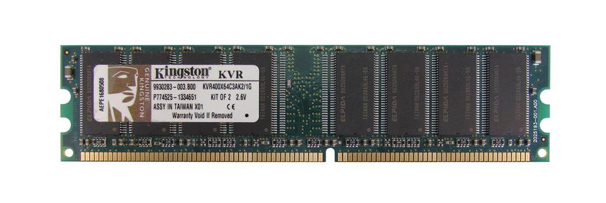 זיכרון כולל 1GB Kit (2 X 512MB) PC3200 DDR-400MHz בצבע ירוק HyperX KVR400X64C3AK21G