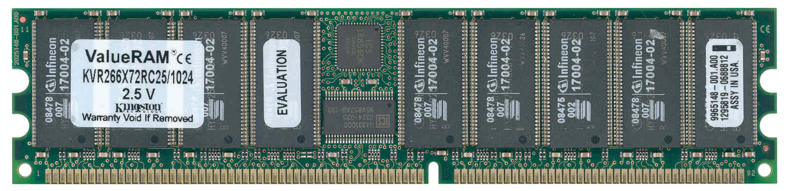 זיכרון כולל 1GB PC2100 DDR-266MHz Registered ECC בצבע ירוק HyperX KVR266X72RC251024