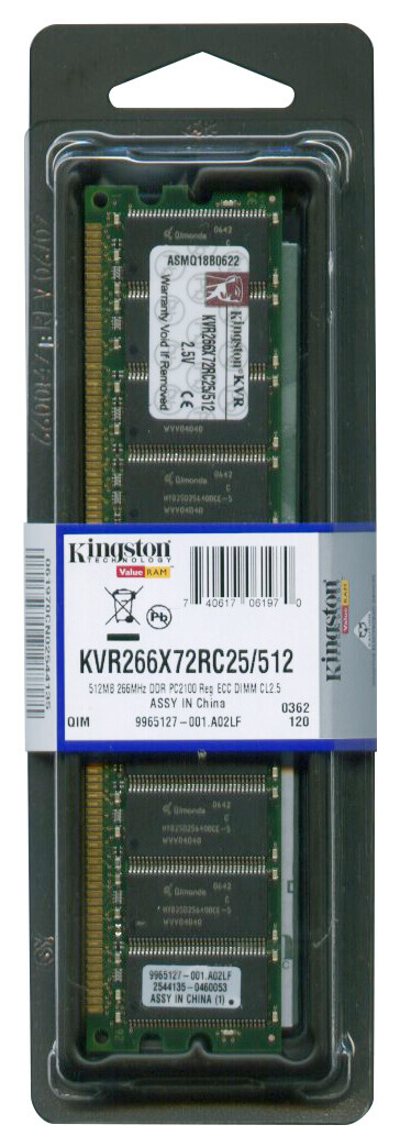 זיכרון כולל 512MB DDR-266MHz PC2100 ECC בצבע ירוק HyperX KVR266X72RC25512D