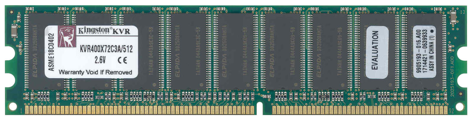 זיכרון כולל 512MB DDR-400MHz PC3200 ECC בצבע ירוק HyperX KVR400X72C3A512