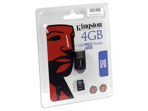 קורא כרטיסי זיכרון חיצוני חיבור USB2.0 מהירות גבוהה Kingston FCR-MRB+SDC44GB MicroSD Flash Card + Reader