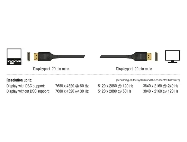 חיבור מסך DisplayPort זכר/זכר DELOCK 85663 8K 60hertz