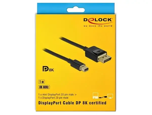 חיבור מסך DisplayPort תקע מיני DP לתקע DP זכר/זכר DELOCK | 84927 | 8K | 60hertz