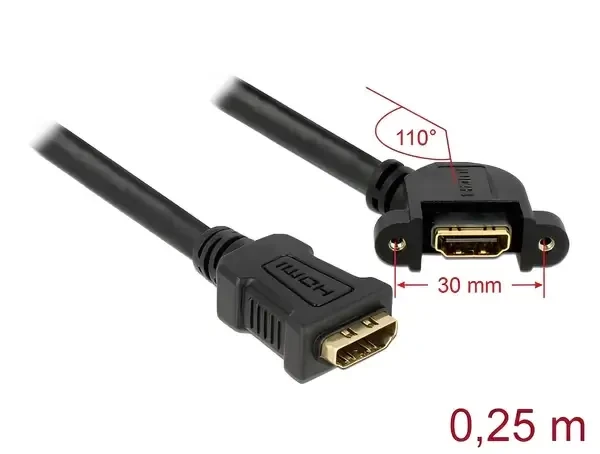 כבל HDMI-A צד אחד בזווית 110° להתקנה בפאנל עם מרחק בין הברגים 30 מ"מ נ/נ DELOCK | 85101 | 4K