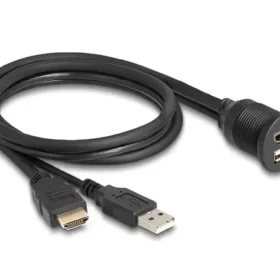 כבל HDMI+USB2.0 להתקנה בקדח עגול 28.5 מ"מ מוגן IP67 ז/נ DELOCK | 87880 | 4K