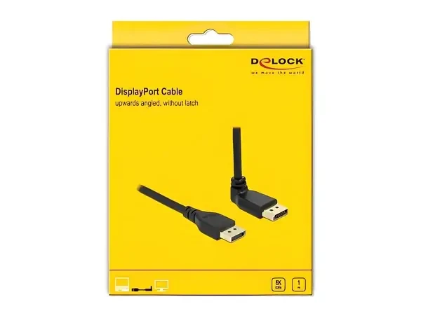 כבל HDR חיבור מסך DisplayPort זכר/זכר ללא נעילה זווית 90 מעלות DELOCK 87151 8K 60hertz