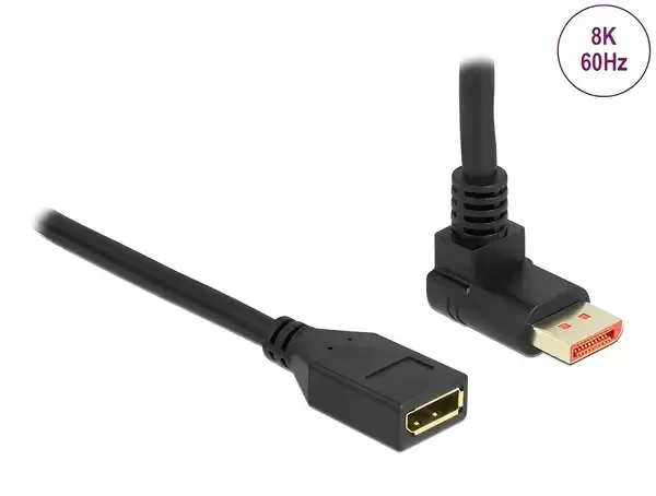 כבל מאריך HDR חיבור מסך DisplayPort ז/נ צד אחד בזווית 90° למעלה DELOCK 87081 8K 60hertz