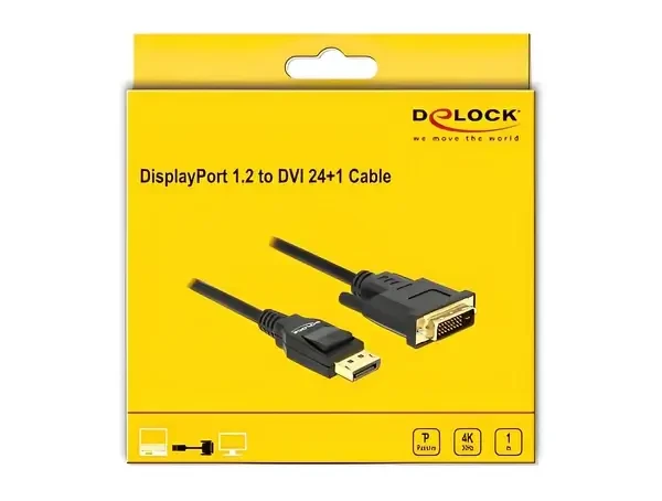 כבל תצוגה DisplayPort לחיבור מסך DVI ז/ז DELOCK | 85312 | 4K | 30hertz