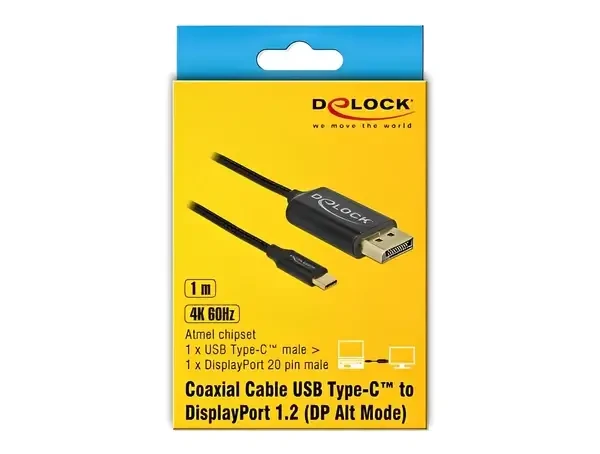 כבל תצוגה USB-C קואקסיאלי לחיבור מסך DisplayPort ז/ז DELOCK | 83709 | 4K | 60hertz