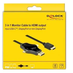 מולטי כבל תצוגה לחיבור מסך HDMI 4K ז/ז DELOCK | 85974 | 60hertz